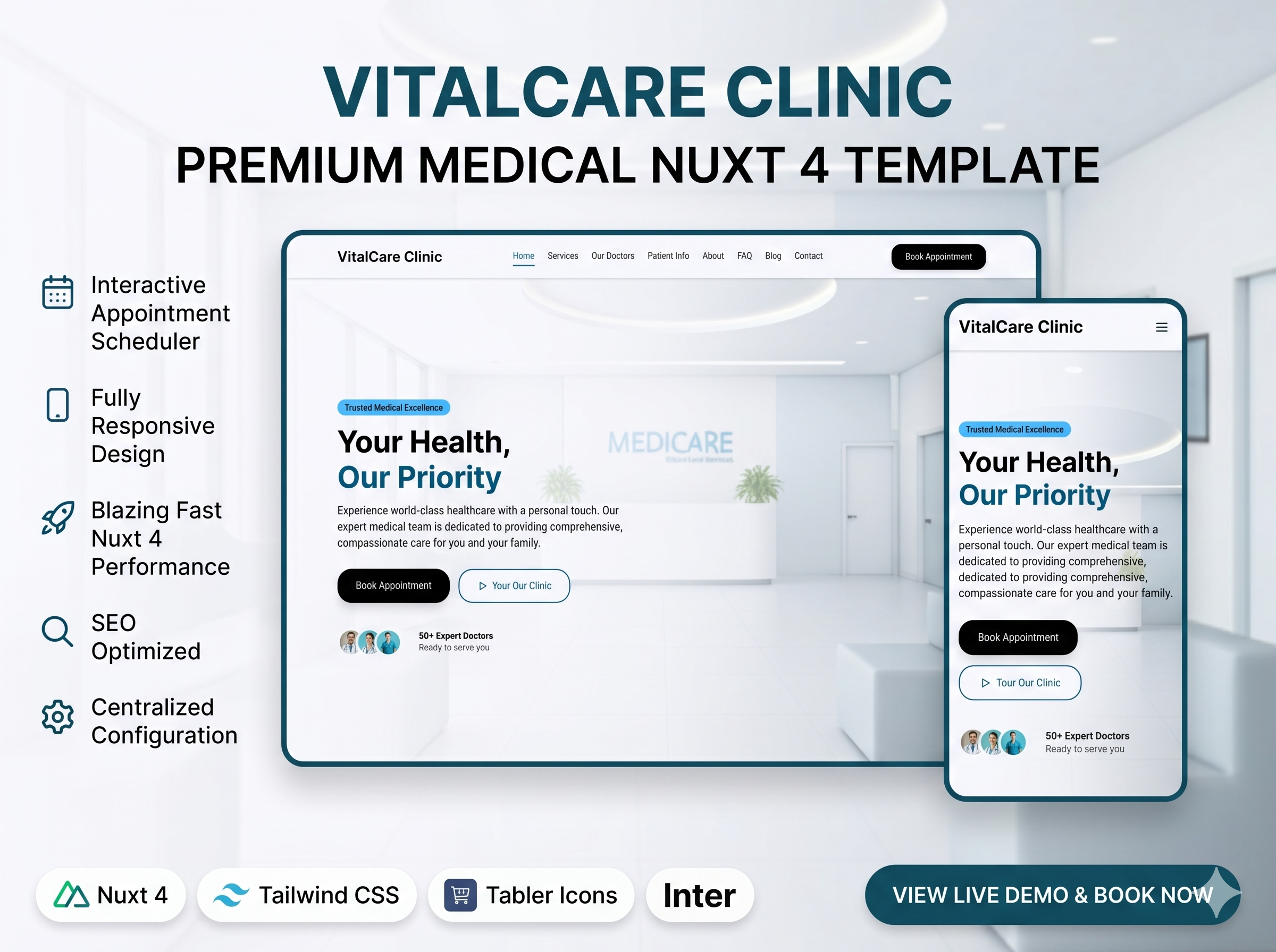 VitalCare Clinic - Premium Medical Nuxt 4 Template